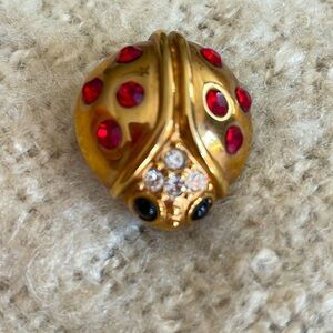 Adorable Lady Bug Brooch Signed Krementz and Bonus Frog Brooch by Avon